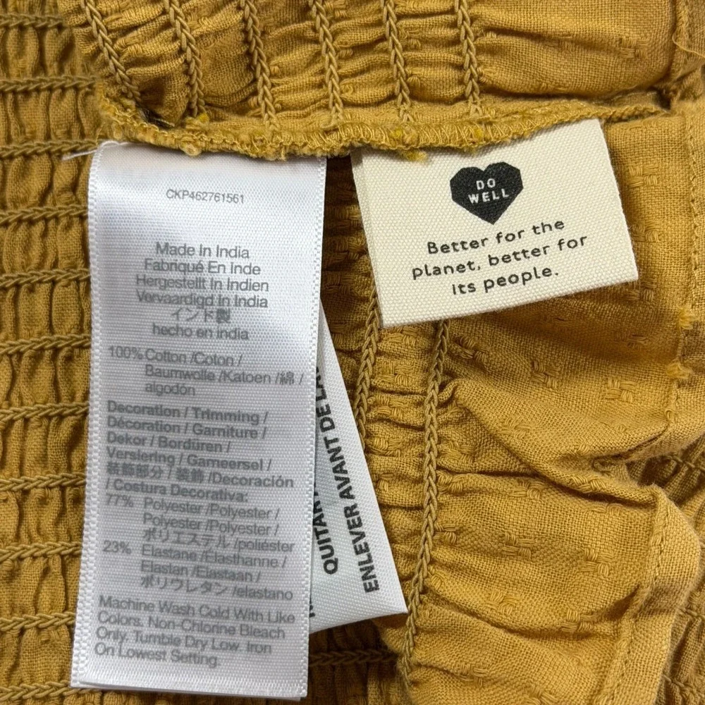 Madewell Smocked Puff Sleeve Top Yellow Dobby Ruffle Hem XXS NA366